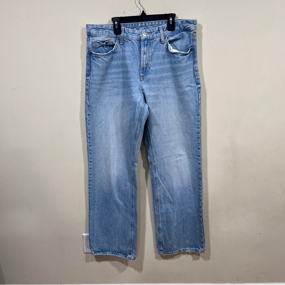ZARA The Kick It Straight wide-leg style light wash low rise drew flare US 10 - Picture 2 of 11